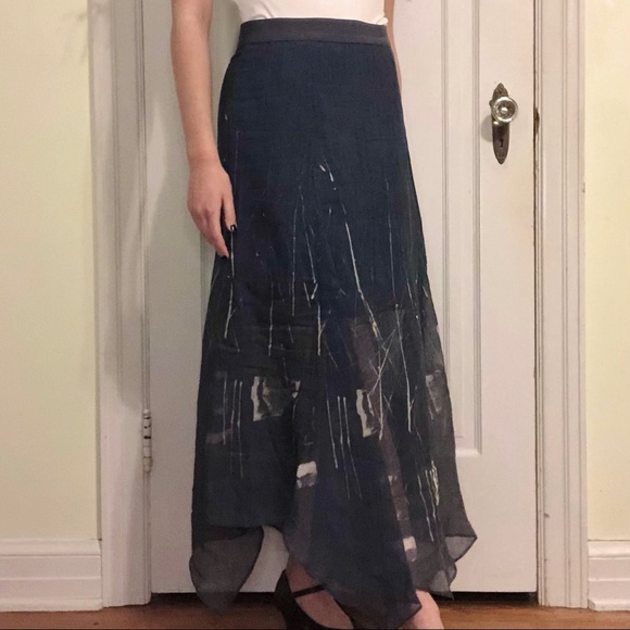 NWT NIC+ZOE Sheer Lined Skirt Blue Asymmetrical - Picture 1 of 6